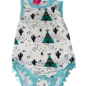Teal and White Baby Romper with Cactus Print